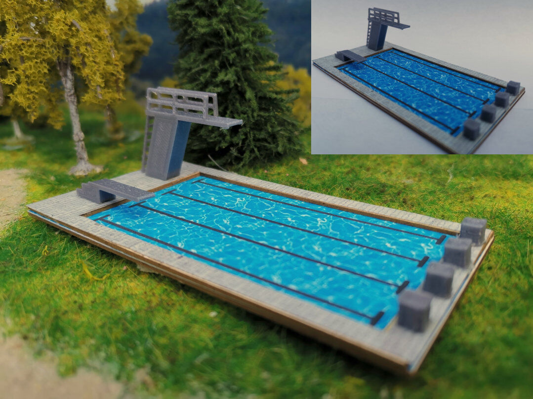 Schwimmbad Spur Z | Bausatz | Freibad mit Sprungturm |1:220
