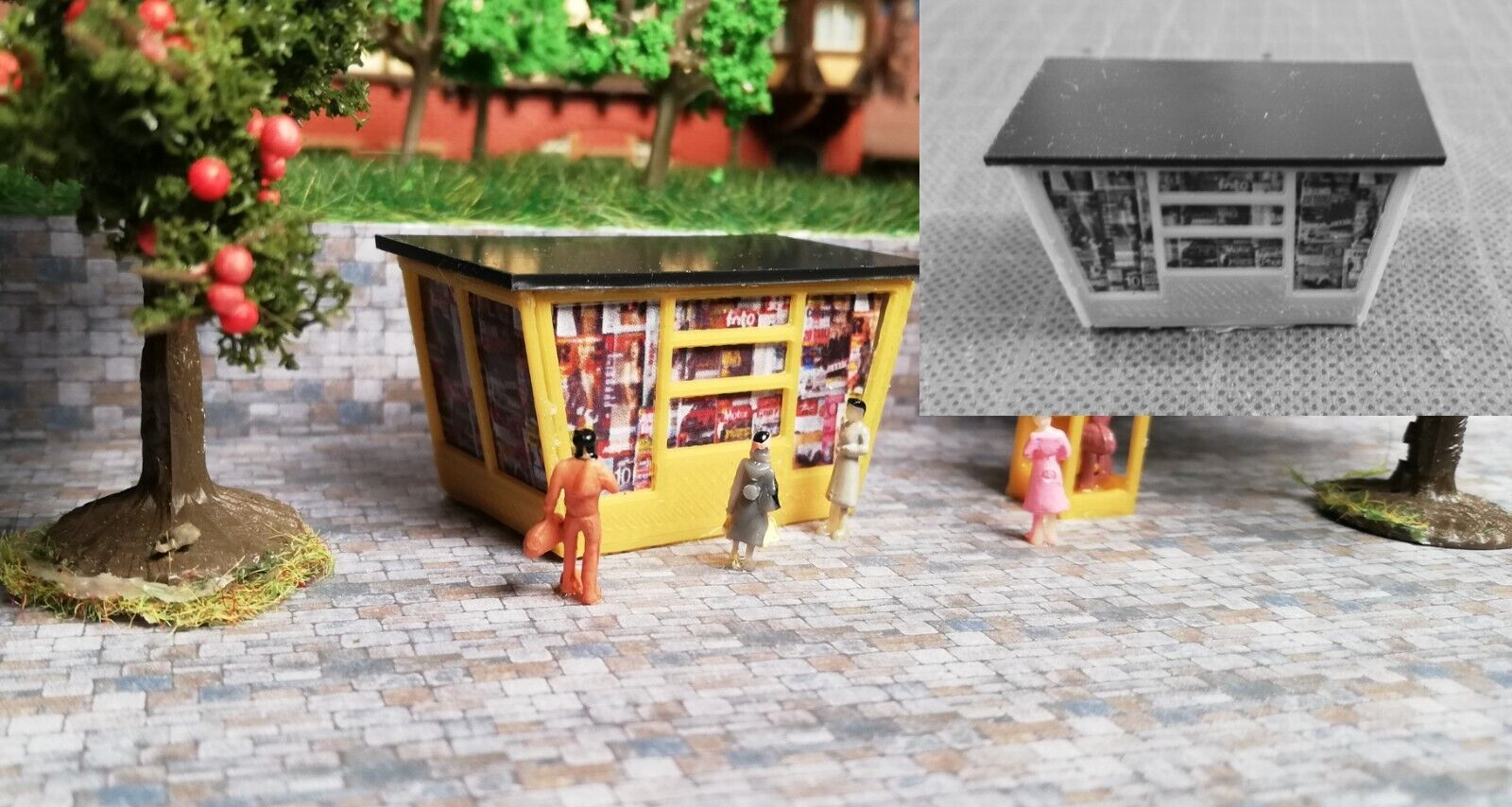 DDR Kiosk mit Telefonzelle | Bausatz | Spur H0 | 1:87 | Zeitungskiosk