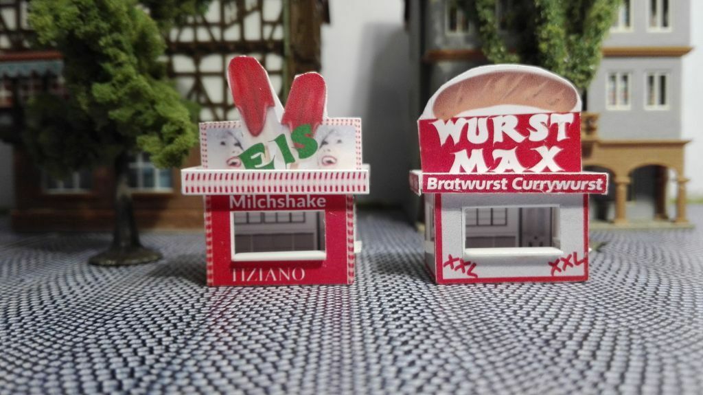 2 Kirmesbuden Eis und Currywurst | Spur H0 | Kirmes | Rummel | Volksfest 1:87